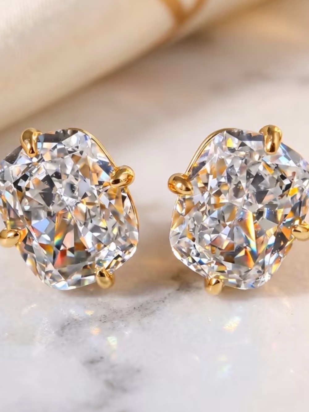 Gold-Plated Clear Crystal Stud Earrings - Women Jewelry